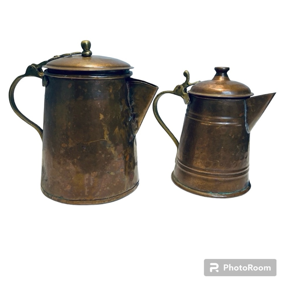 Solid Antique Copper Kettles Set of 2 Vintage